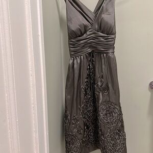Smokey grey halter dress by Adrianna Papell boutique dress